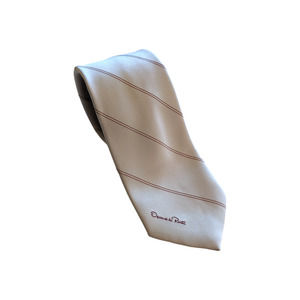 Vintage Oscar de la Renta Necktie 80s 90s Silver Burgundy Striped Designer Silk?